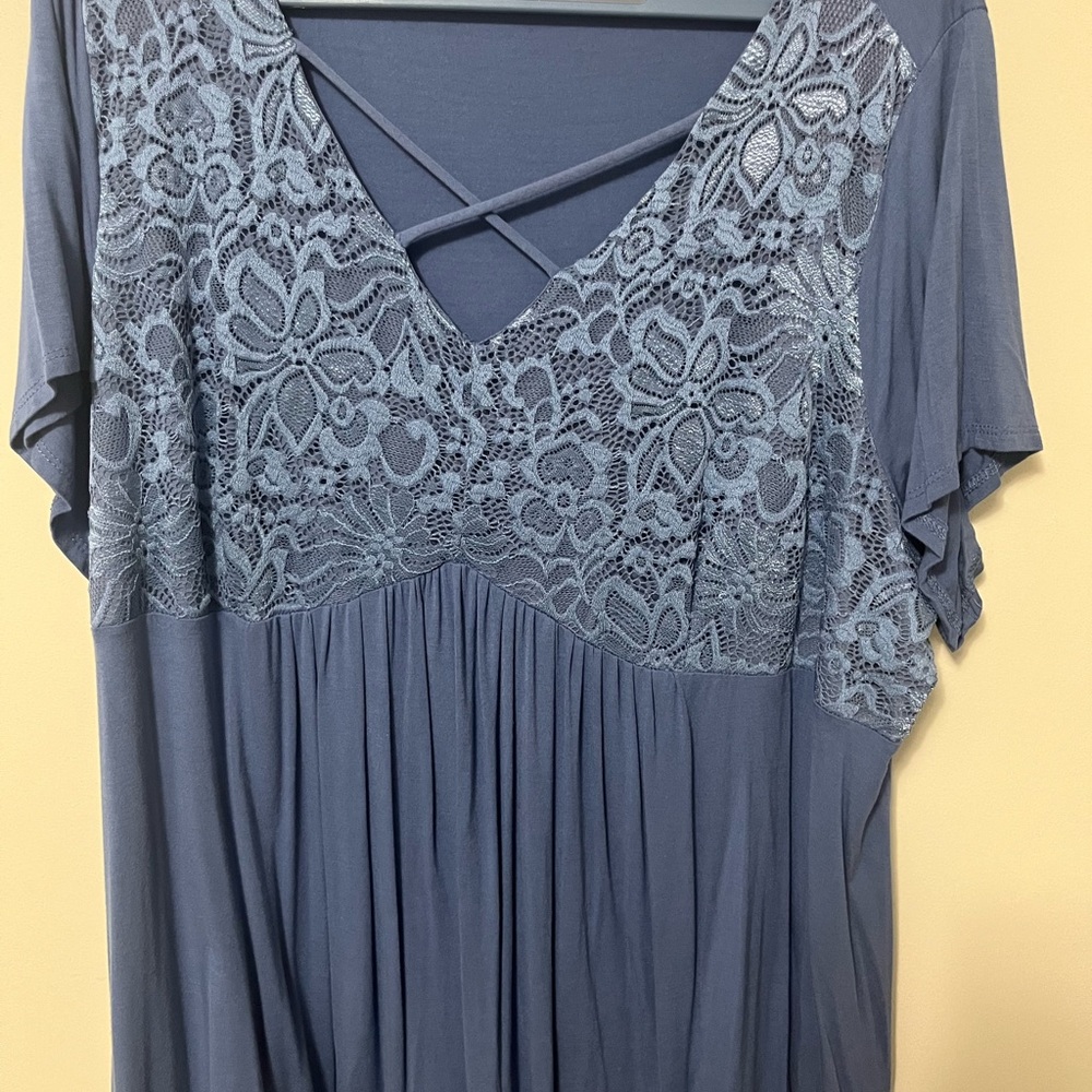 Avenue Slate Blue Lace-Trim Blouse